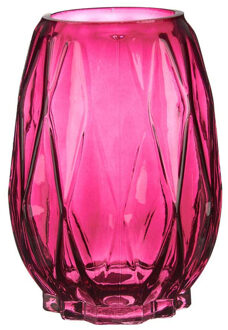 Giftdecor Bloemenvaas - luxe decoratie glas - roze - 13 x 19 cm