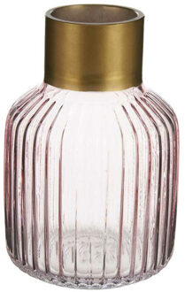 Giftdecor Bloemenvaas - luxe decoratie glas - roze transparant/goud - 12 x 18 cm