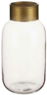 Giftdecor Bloemenvaas - luxe decoratie glas - roze transparant/goud - 12 x 24 cm