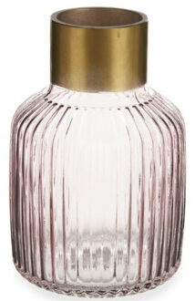 Giftdecor Bloemenvaas - luxe decoratie glas - roze transparant/goud - 14 x 22 cm
