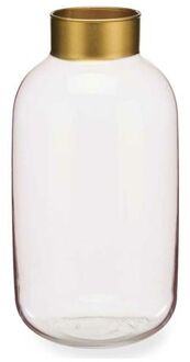 Giftdecor Bloemenvaas - luxe decoratie glas - roze transparant/goud - 14 x 30 cm - Vazen
