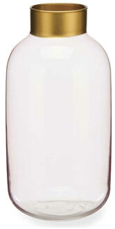 Giftdecor Bloemenvaas - luxe decoratie glas - roze transparant/goud - 14 x 30 cm