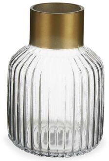 Giftdecor Bloemenvaas - luxe decoratie glas - transparant/goud - 12 x 18 cm - Vazen