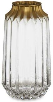 Giftdecor Bloemenvaas - luxe decoratie glas - transparant/goud - 13 x 23 cm - Vazen