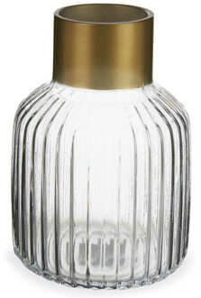 Giftdecor Bloemenvaas - luxe decoratie glas - transparant/goud - 14 x 22 cm
