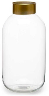 Giftdecor Bloemenvaas - luxe decoratie glas - transparant/goud - 14 x 30 cm