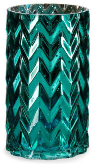 Giftdecor Bloemenvaas - luxe decoratie glas - turquoise blauw - 11 x 20 cm
