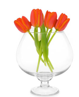 Giftdecor Bloemenvaas op voet Cognac - transparant glas - D16 x H22 cm - boeketvaas - 5 liter