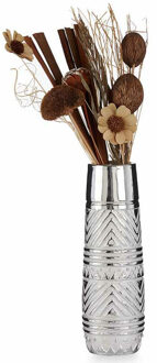 Giftdecor Bloemenvaas - zilver met modern luxe motief - 10 x 30 cm - keramiek - Vazen Zilverkleurig