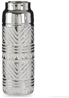 Giftdecor Bloemenvaas - zilver met modern luxe motief - 10 x 30 cm - keramiek