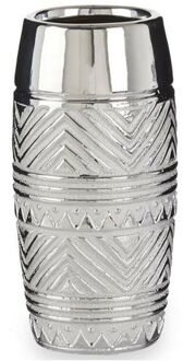 Giftdecor Bloemenvaas - zilver met modern luxe motief - 11 x 23 cm - keramiek - Vazen Zilverkleurig