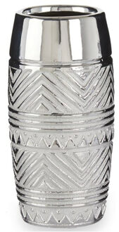 Giftdecor Bloemenvaas - zilver met modern luxe motief - 11 x 23 cm - keramiek