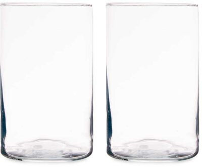 Giftdecor Bloemenvazen 2x stuks - cilinder vorm - transparant glas - 12 x 20 cm - Vazen