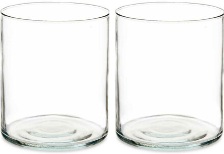 Giftdecor Bloemenvazen 2x stuks - cilinder vorm - transparant glas - 17 x 20 cm