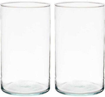 Giftdecor Bloemenvazen 2x stuks - cilinder vorm - transparant glas - 17 x 30 cm
