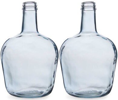 Giftdecor Bloemenvazen 2x stuks - flessen model - glas - blauw transparant - 19 x 31 cm