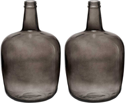Giftdecor Bloemenvazen 2x stuks - flessen model - glas - grijs transparant - 22 x 39 cm