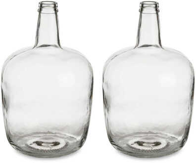 Giftdecor Bloemenvazen 2x stuks - flessen model - glas - transparant - 22 x 39 cm - Vazen