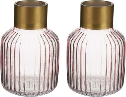 Giftdecor Bloemenvazen 2x stuks - luxe decoratie glas - roze/goud - 12 x 18 cm