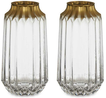 Giftdecor Bloemenvazen 2x stuks - luxe decoratie glas - transparant/goud - 13 x 23 cm - Vazen