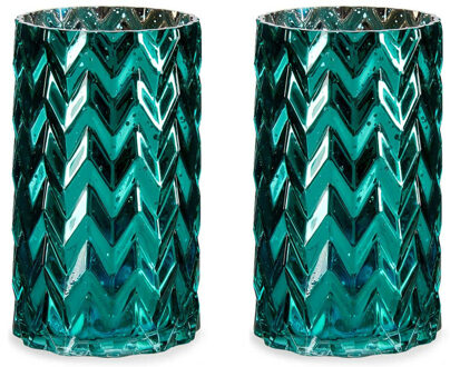 Giftdecor Bloemenvazen 2x stuks - luxe decoratie glas - turquoise blauw - 11 x 20 cm - Vazen