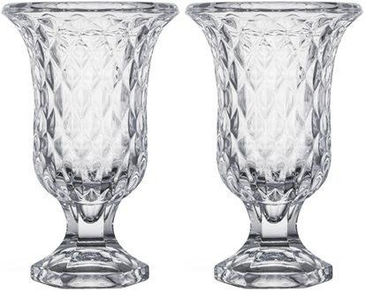 Giftdecor Bloemenvazen 2x stuks - Tulp model - Diamonds transparant glas - 12 x 20 cm