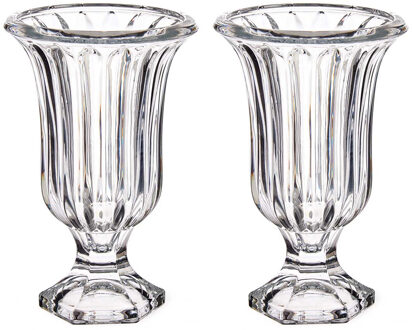 Giftdecor Bloemenvazen 2x stuks - Tulp model - Lines transparant glas - 15 x 24 cm