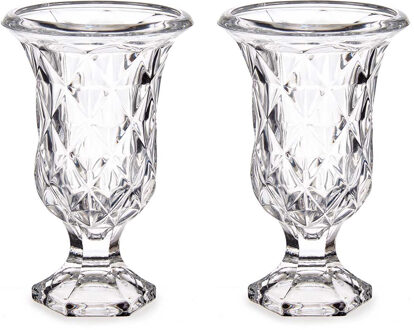 Giftdecor Bloemenvazen 2x stuks - Tulp model - Rhombus transparant glas - 12 x 20 cm