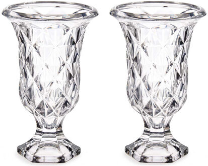Giftdecor Bloemenvazen 2x stuks - Tulp model - Rhombus transparant glas - 15 x 24 cm