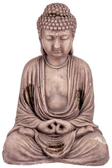 Giftdecor Boeddha beeld Aruna - binnen/buiten - kunststeen - grijs/brons - 27 x 40 cm