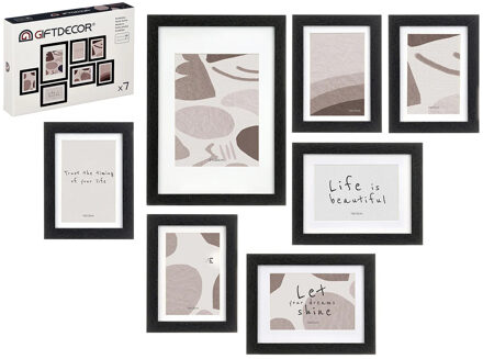 Giftdecor Collage fotolijst voor 7x foto - voor verschillende maten fotos - hout - zwart