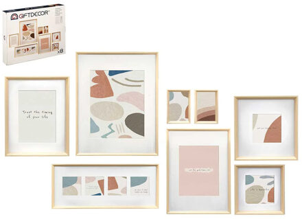 Giftdecor Collage fotolijst voor 8x foto - voor verschillende maten fotos - hout - Naturel look