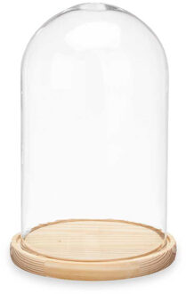 Giftdecor Decoratie stolp - glas - houten beige plateau - D15 x H25 cm - Decoratieve stolpen Transparant