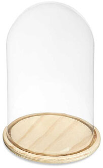 Giftdecor Decoratie stolp - glas - houten beige plateau - D20 x H30 cm