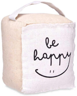 Giftdecor Deurstopper - 1 kilo - beige - canvas - Be happy - 14,5 x 16 x 19 cm