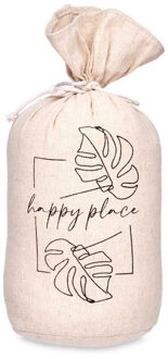 Giftdecor Deurstopper - 1 kilo - beige - canvas - Happy place - D13 x H26 cm - Deurstoppers