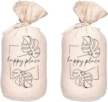 Giftdecor Deurstopper - 2x - 1 kilo - beige - canvas - Happy place - D13 x H26