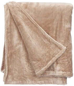 Giftdecor Fleece deken/plaid - beige - polyester - 130 x 160 cm - Fluffy/zachte stof
