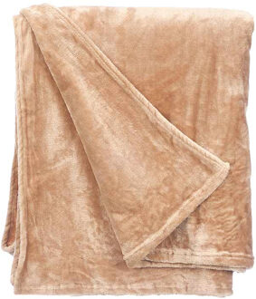 Giftdecor Fleece deken/plaid - beige - polyester - XL-formaat - 180 x 220 cm - Fluffy/zachte stof