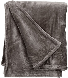 Giftdecor Fleece deken/plaid - donkergrijs - polyester - 130 x 160 cm - Fluffy/zachte stof
