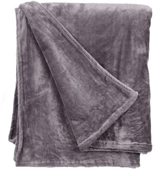 Giftdecor Fleece deken/plaid - lichtgrijs - polyester - 130 x 160 cm - Fluffy/zachte stof