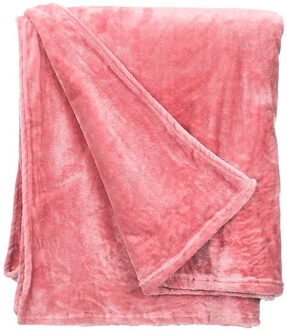 Giftdecor Fleece deken/plaid - roze - polyester - 130 x 160 cm - Fluffy/zachte stof