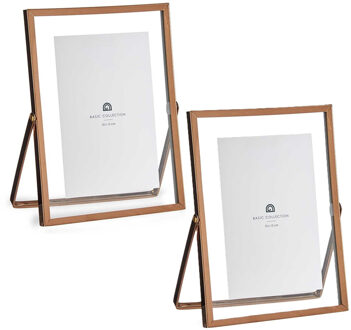 Giftdecor Fotolijstje voor 10 x 15 cm foto - 2x - koper - metaal - Modern - frame 16 x 21 cm - staan