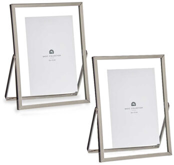 Giftdecor Fotolijstje voor 10 x 15 cm foto - 2x - zilver - metaal - Modern - frame 16 x 21 cm - staa