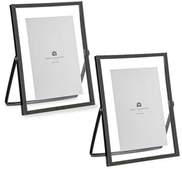 Giftdecor Fotolijstje voor 10 x 15 cm foto - 2x - zwart - metaal - Modern - frame 16 x 21 cm - staan