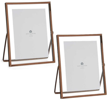 Giftdecor Fotolijstje voor 13 x 18 cm foto - 2x - koper - metaal - Modern - frame 18 x 23 cm - staan