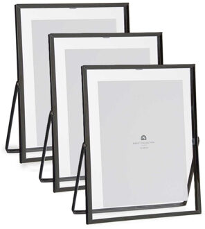 Giftdecor Fotolijstje voor 15 x 20 cm foto - 3x - zwart - metaal - Modern - frame 20 x 25 cm - staan