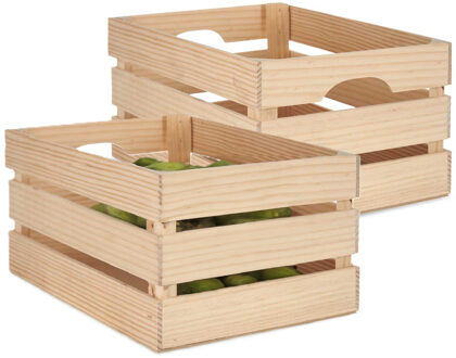 Giftdecor Fruitkisten opslagbox - 2x - open structuur - naturel - hout - L36 x B26 x H18 cm