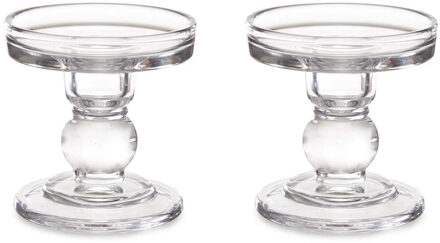 Giftdecor Kaarsen kandelaar van decoratief glas - 2x - voor stompkaarsen - D8.5 x H9 cm