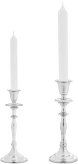 Giftdecor Kaarsen kandelaars set 2x stuks - metaal - voor dinerkaarsen - zilver - H23/H20 cm - kaars kandelaars Zilverkleurig